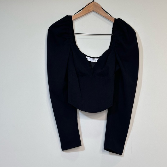 Astr Tops - NWT ASTR the Label Women's Black Puff Sleeve Square Neck Corset Crop Top…